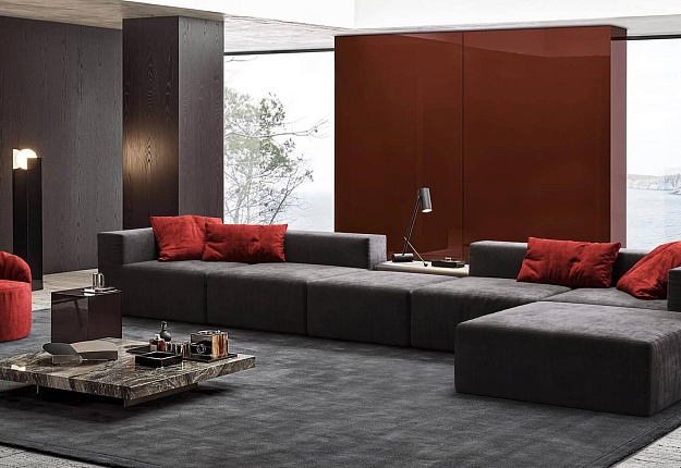 Стильный бескаркасный диван Драм с подушками, темно-серый диван в гостиной